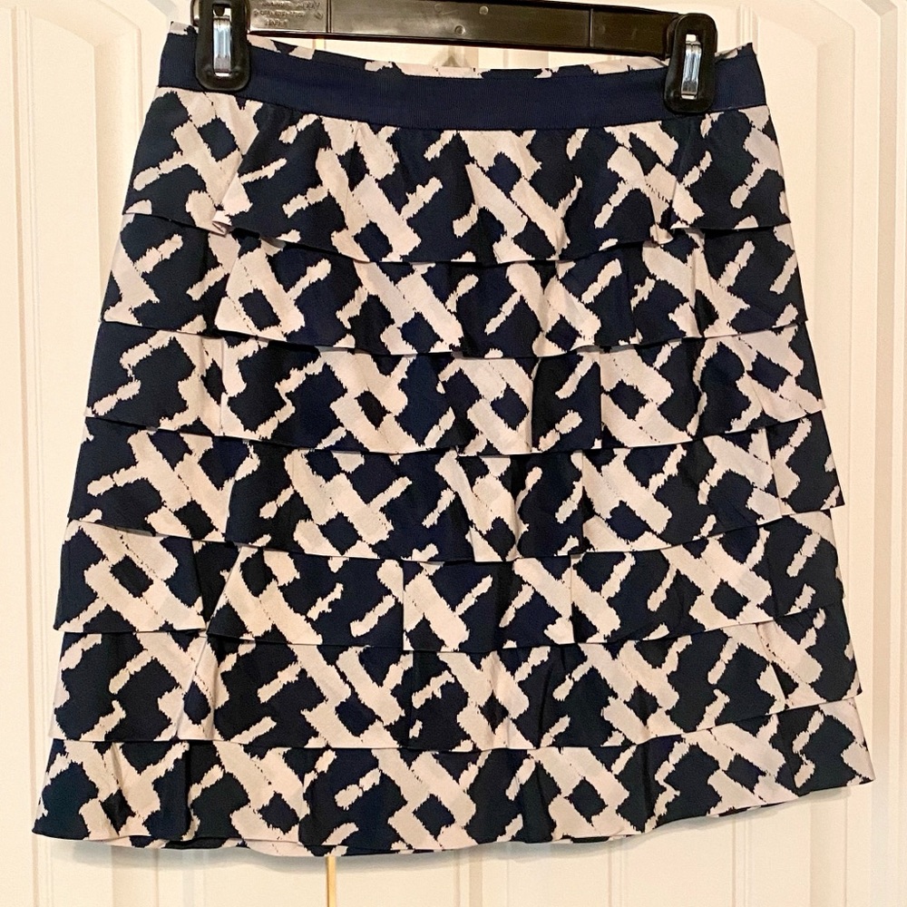 French Connection Navy and Cream tiered skirt